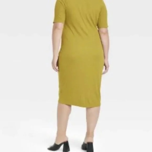 Ava & Viv Women's Short Sleeve Shirred Button-Down T-Shirt Dress - Picture 2 of 4